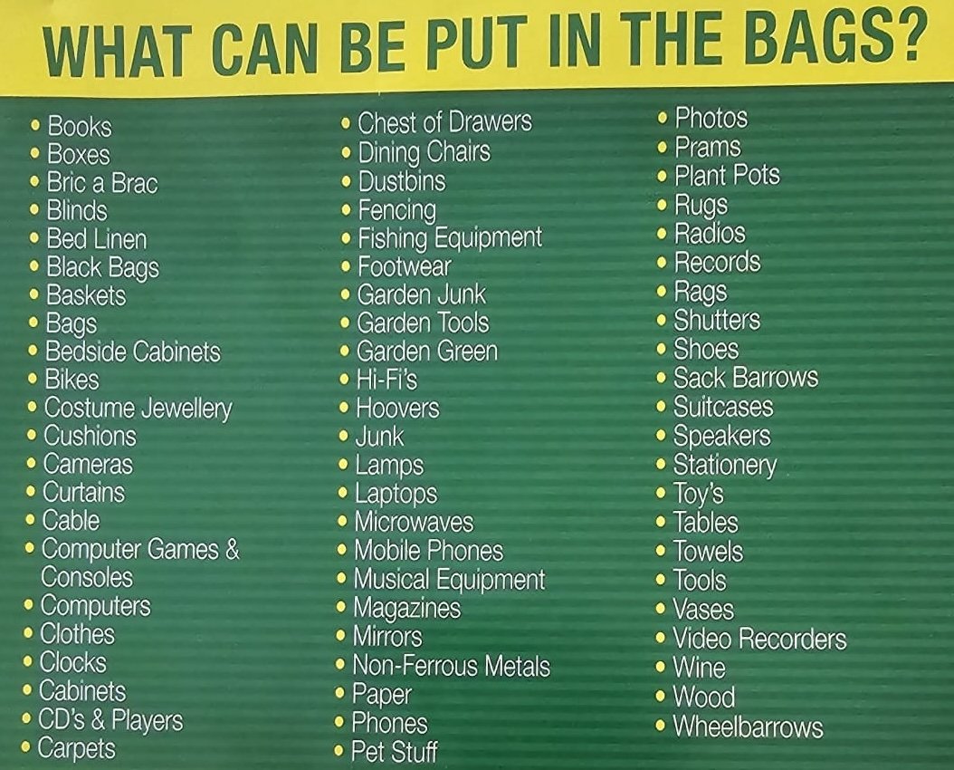 Greenleaf Clearance guide to what waste can be collected in skip bags